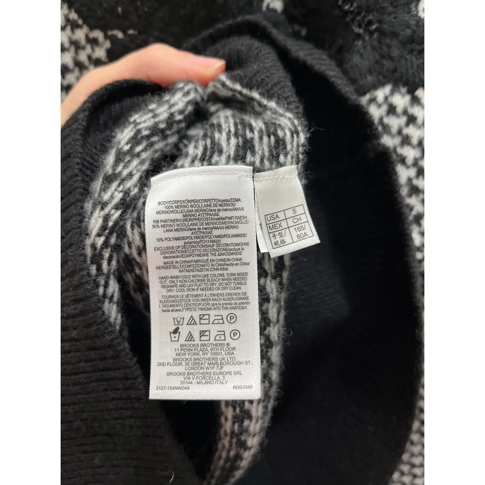 Brooks Brothers Merino Wool Houndstooth Embroidered Sweater Size Small Luxury - Image 6