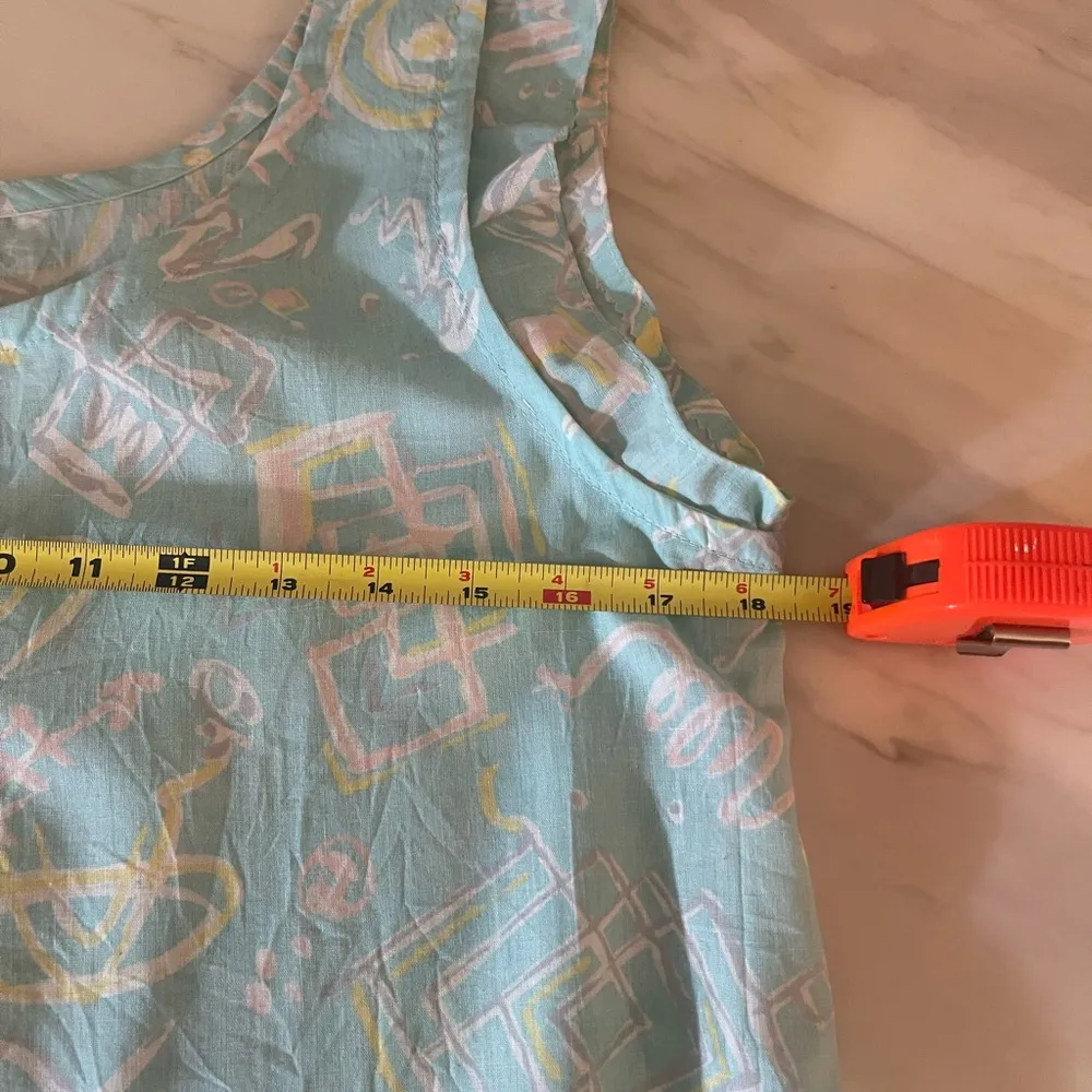 Vintage Gilligan & O’Malley Sleeveless House Dress Abstract Pastel Print U.S.A. Green Size M - Image 8