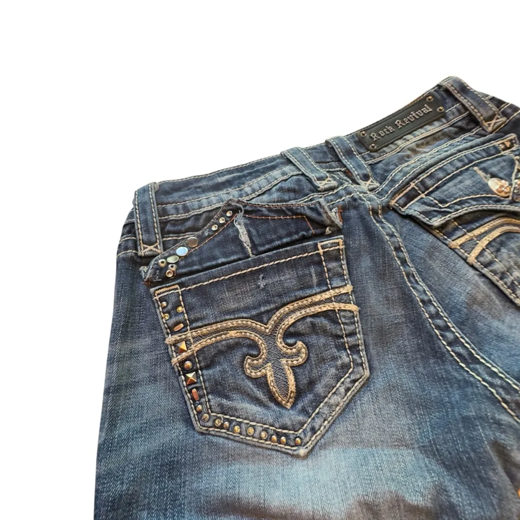 Rock Revival Noelle Bootcut Jeans Size 30 Distressed Embellished Y2K Flaws GUC - Image 9