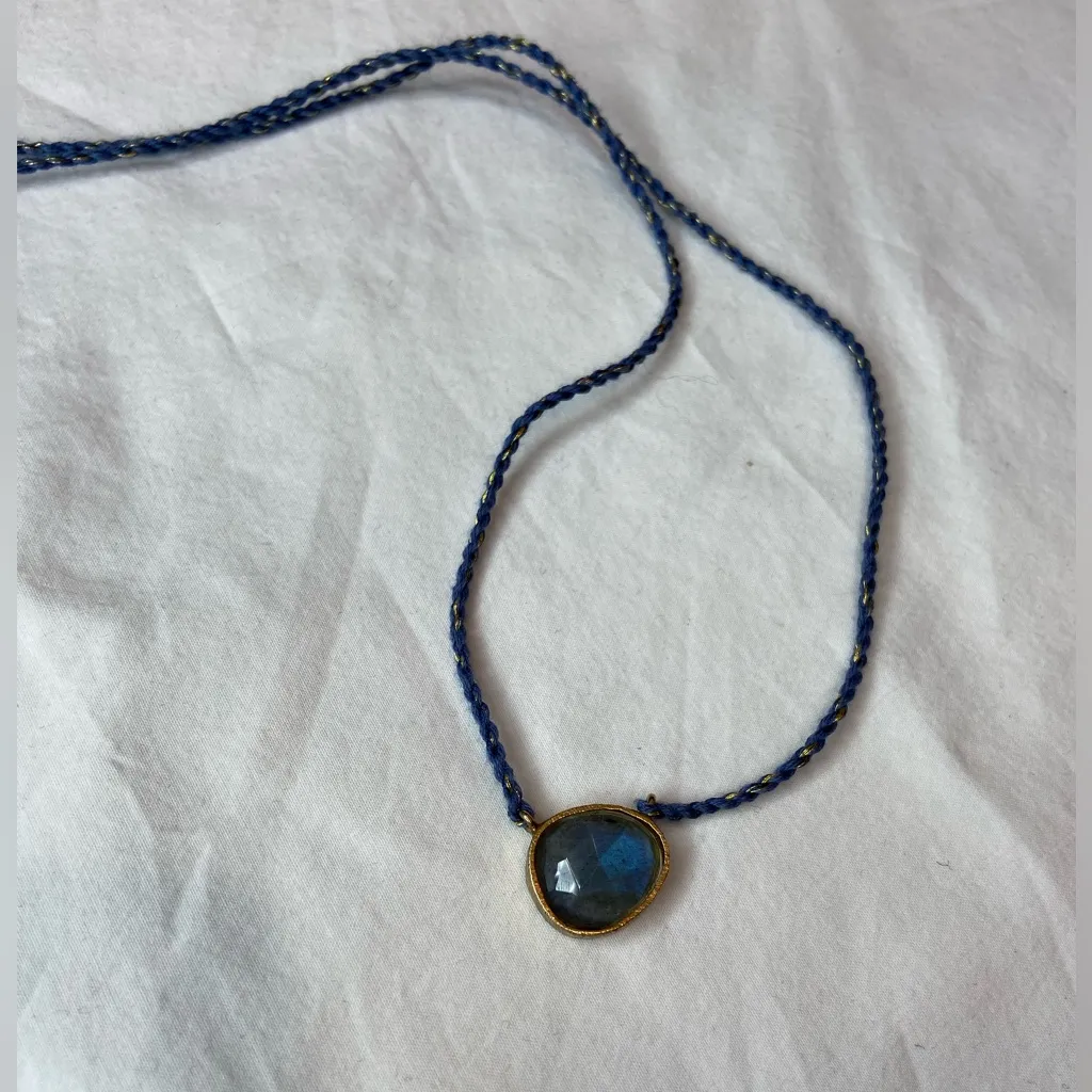 Blue‎ Stone necklace on blue adjustable rope with tassels - Image 6
