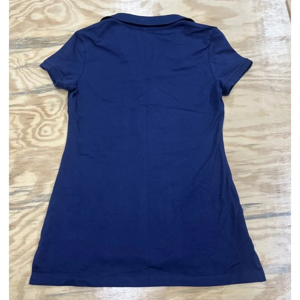 No Boundaries Y2K Polo Shirt Womens M Blue Babydoll Tee Preppy Uniform 90s - Image 2