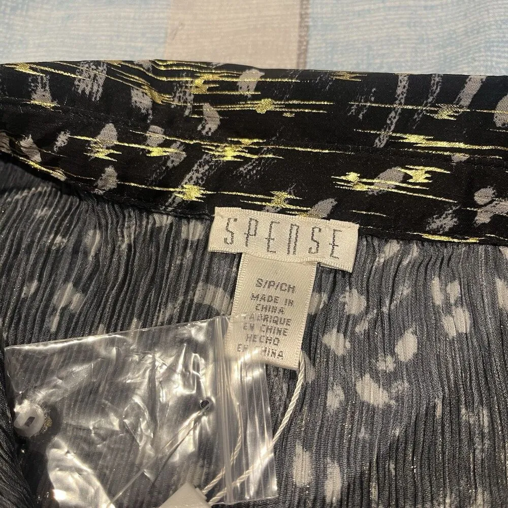 Spense women's S collard lightweight gold/black button down shirt NWT Black - Image 7