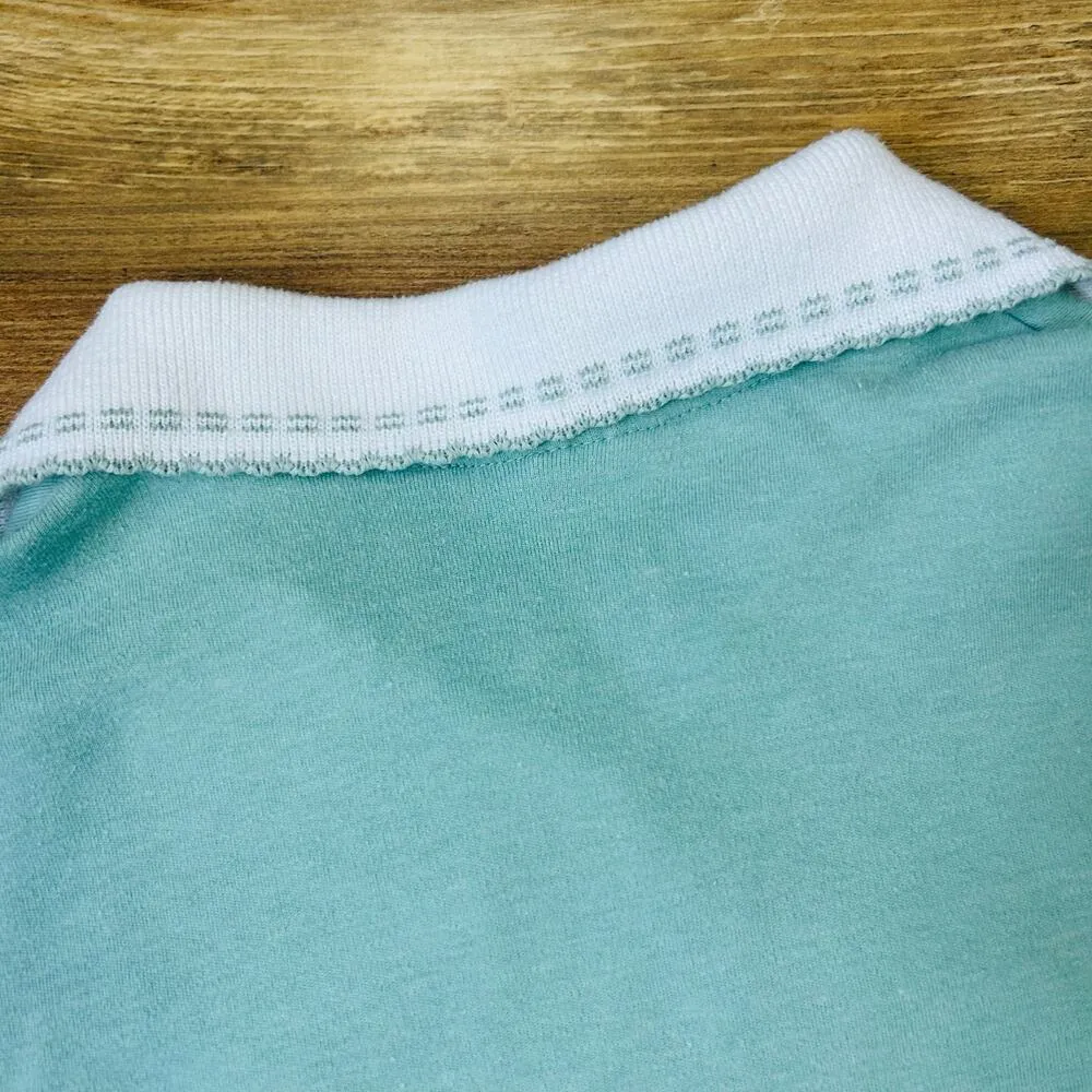 Vintage Coastal Polo Knit Shirt Collared Mint Green Palmtrees Preppy Blouse XS - Image 6