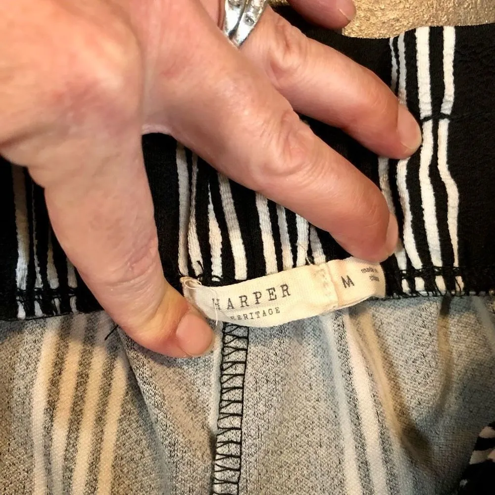 Harper Heritage Paper Bag Black and White Stripped Pants with Pockets and Belt S - Image 9