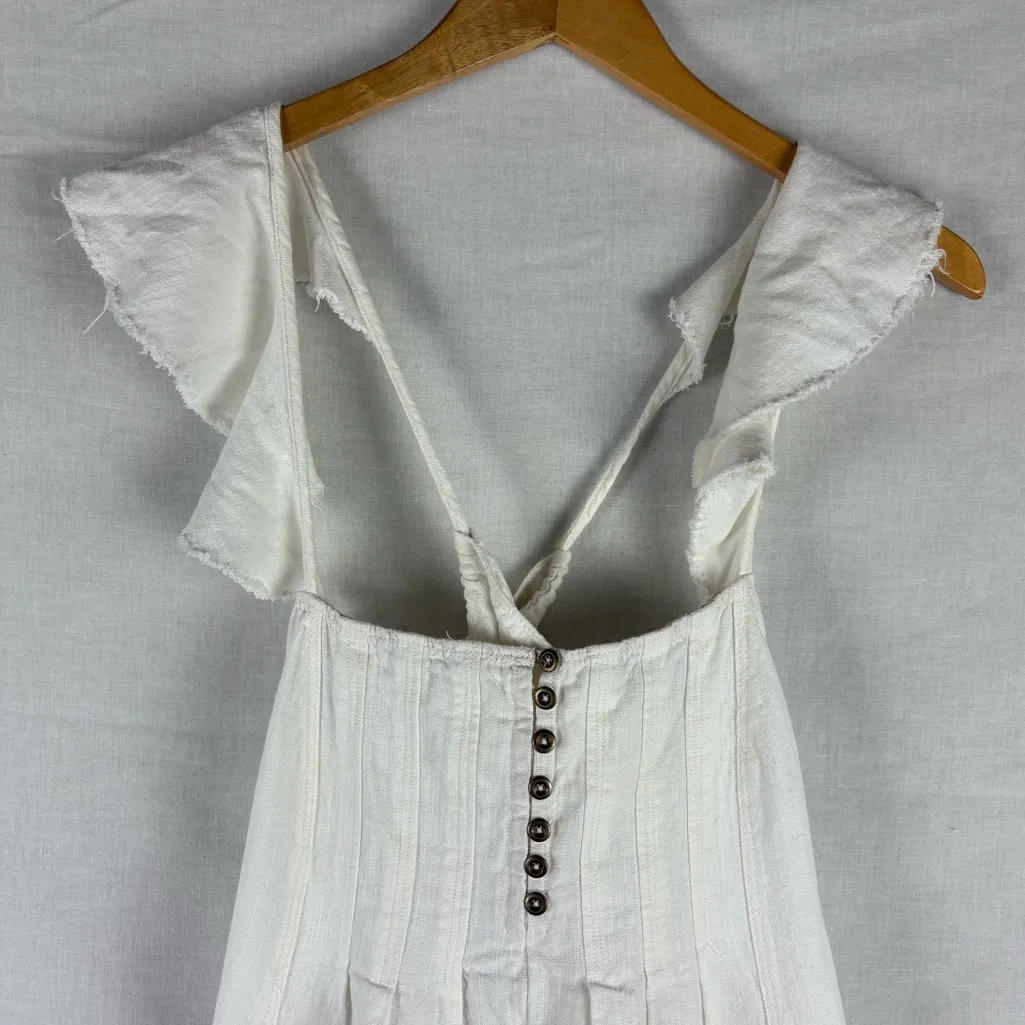 Anthropologie Pilcro Flutter Sleeve Linen-Blend Midi Dress White M - Image 3