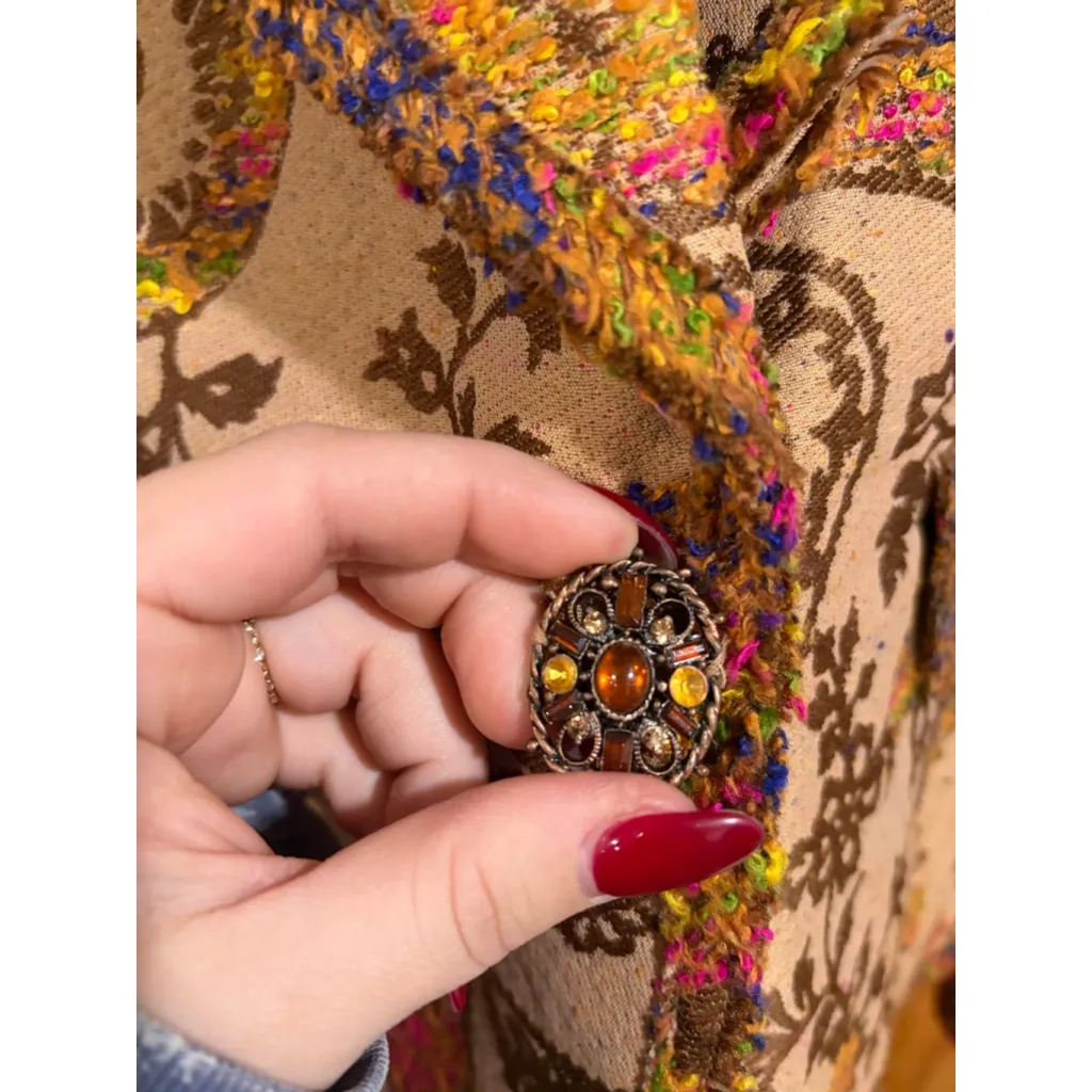 Vision Apparel Tapestry Paisley Blazer Jewel Button Boho Jacket Brown Size 10 - Image 4