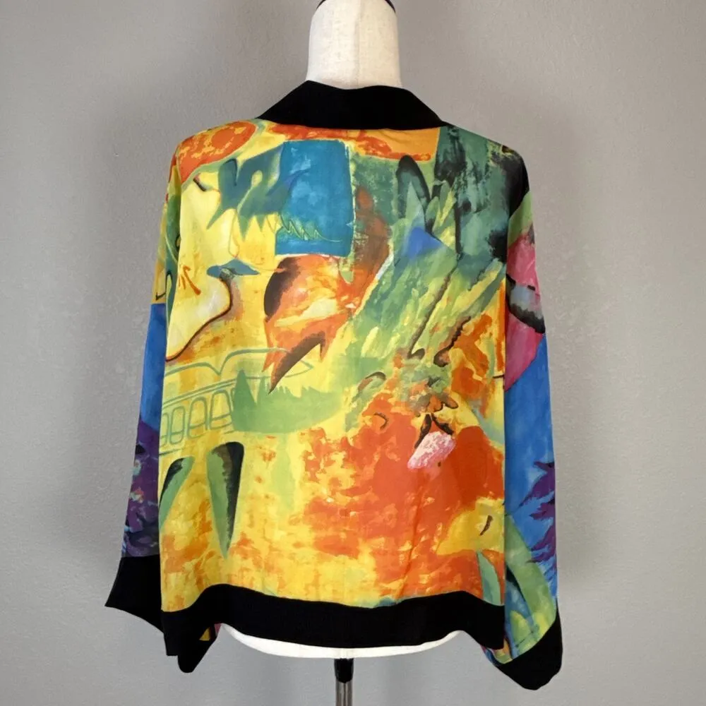 Chico's Womens Lightweight Silk Chiffon Short Kimono Jacket Size 2 L Watercolor - Image 5