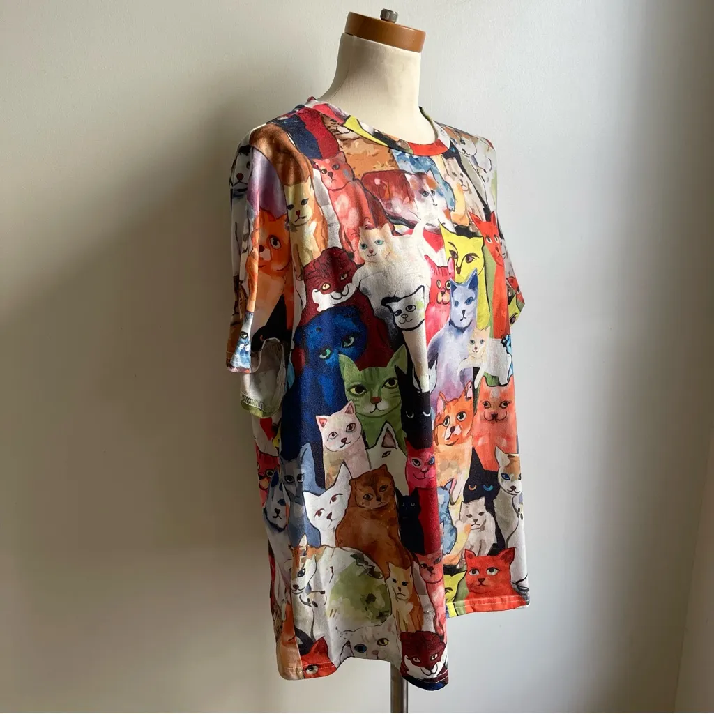 Emery Rose Cat T Shirt Colorful Graphic Tee Top Catlady Trapeze Size 3 XL - Image 2