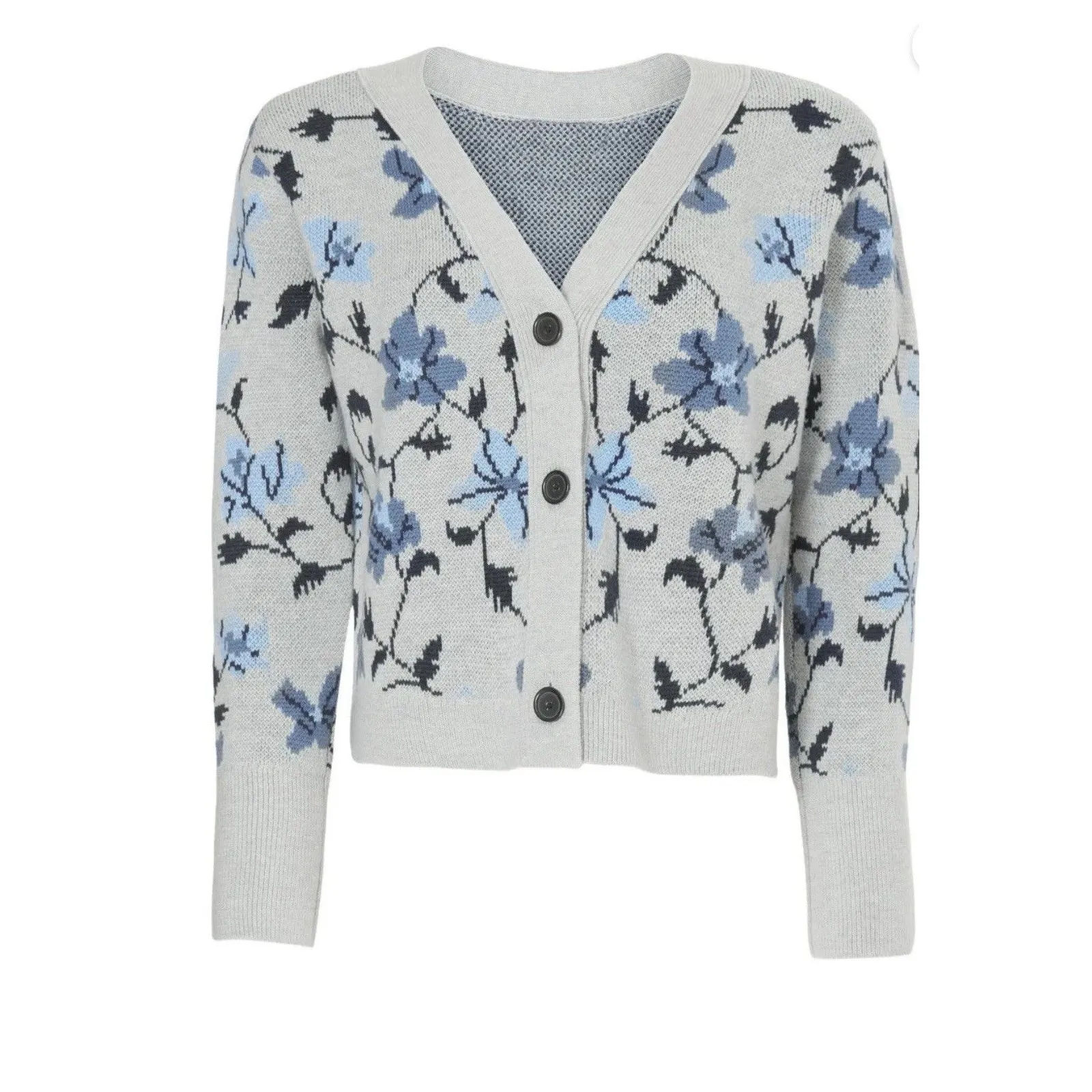 Club Monaco Floral Jacquard Cardigan Grey Blue‎ Size M - Image 3