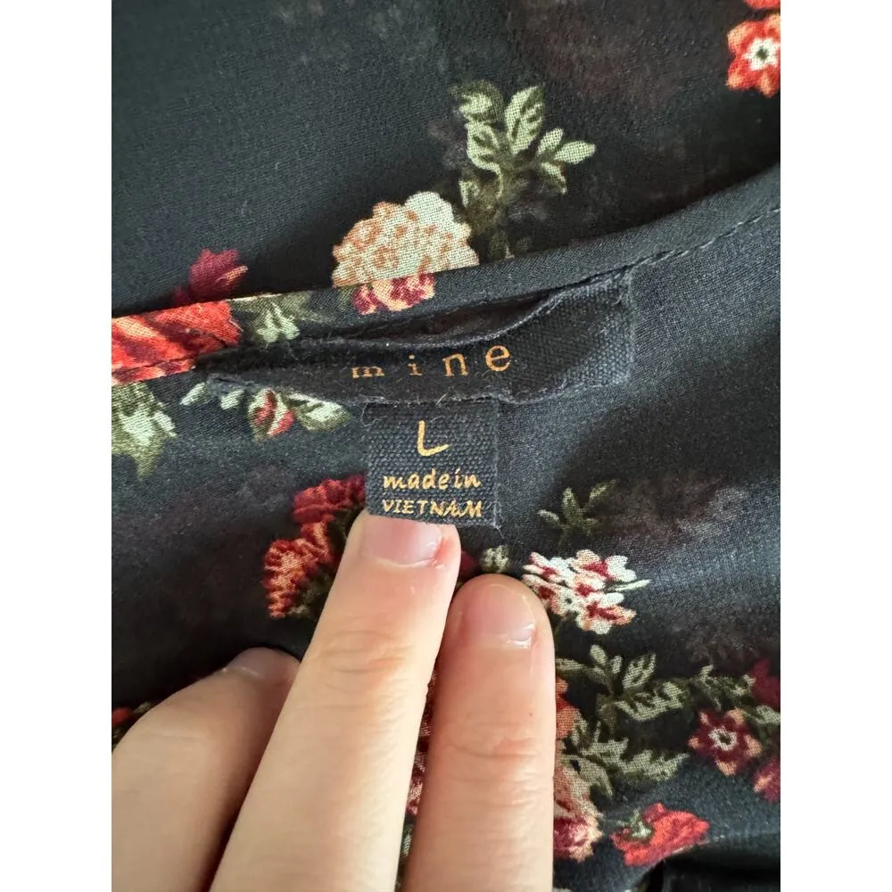 Mine Womens Large Black Floral Sheer 3/4 Length Sleeve Blouse - Image 14