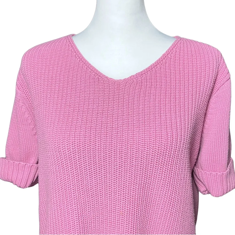 Vintage 90s 100% Cotton Pastel Pink Short Sleeve Sweater M/L Crazy Horse, Preppy Size L - Image 6