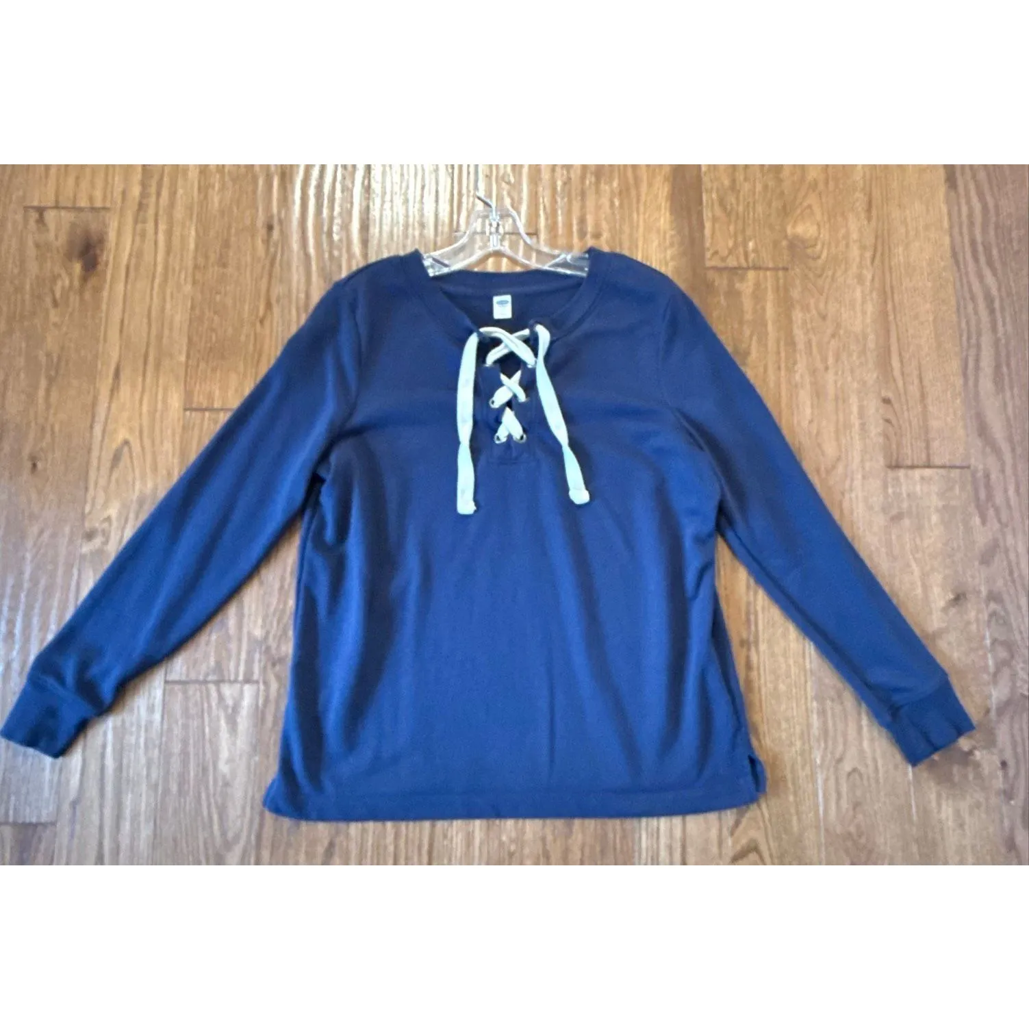 Old Navy lace up neck navy pullover sweater M - Image 10