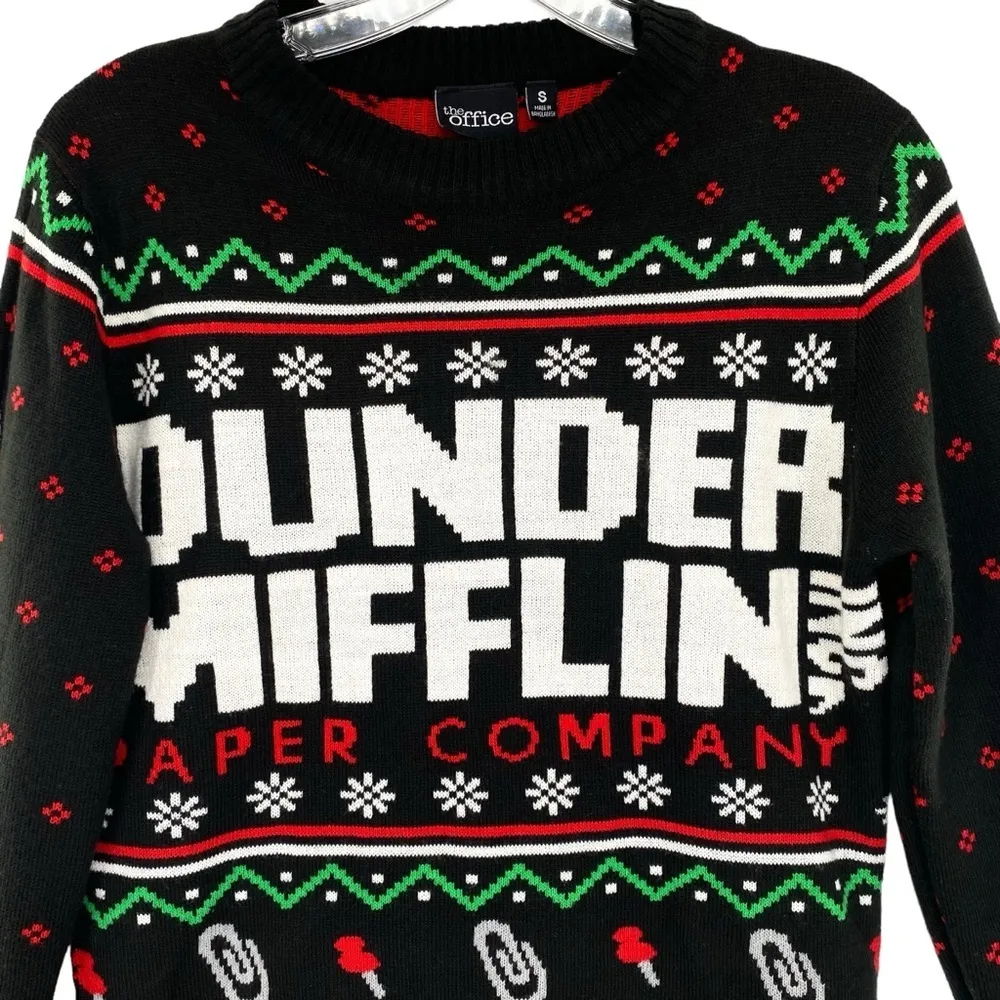 The Office Dunder Mifflin Ugly Christmas Sweater Black - Image 3
