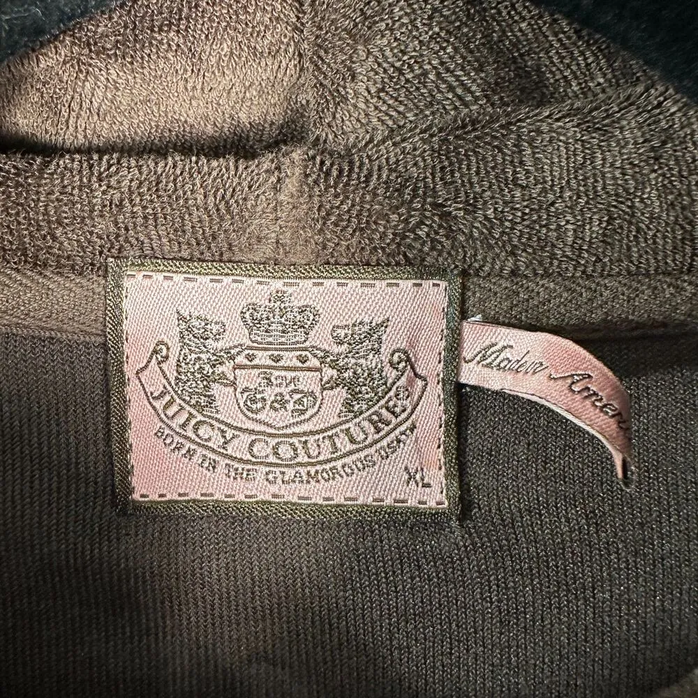 Juicy Couture Vintage Brown Velour Short Sleeve Zip Shirt Size XL - Image 4
