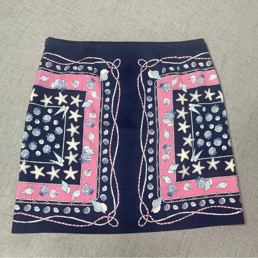 Talbots Blue & Pink Seashell & Starfish Pencil Skirt 6 Small - Image 6