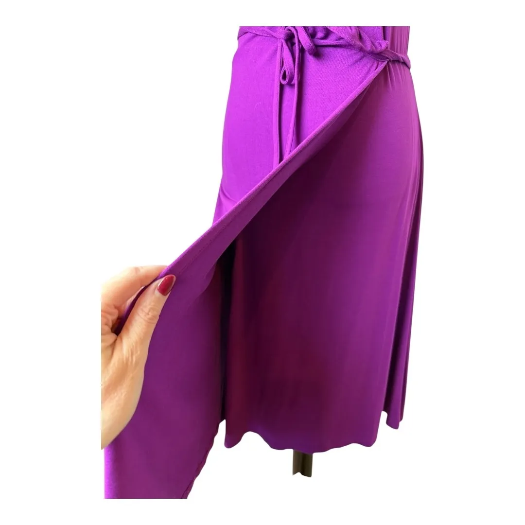 Boden Dress Women 8 Purple Ruffle Neck Jersey Sleeveless Wrap Mini Preppy Boho - Image 6