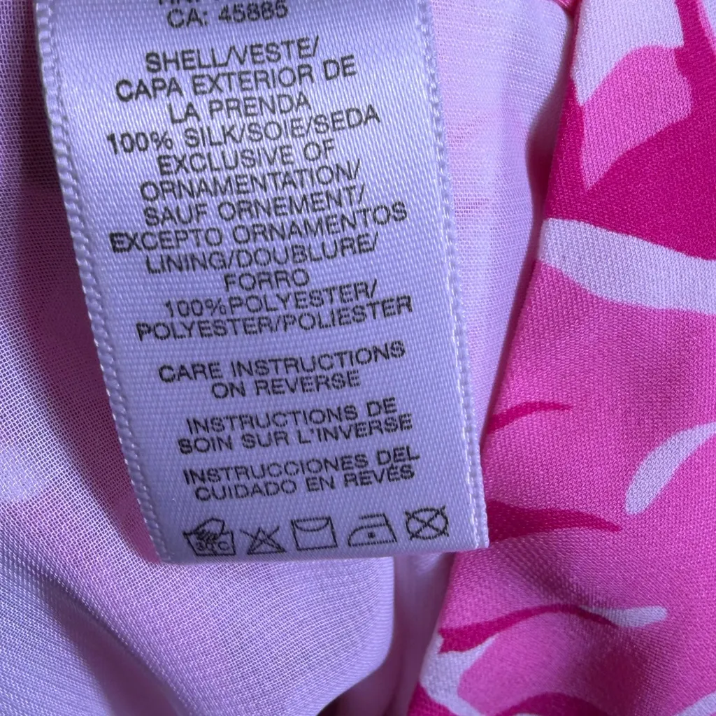 Michael Kors 100% silk pareo skirt with fringes and tropical print (pink/white) - Image 8