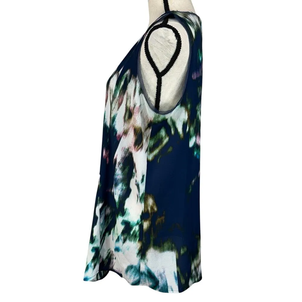 Simply Vera Vera Wang Large Tunic Top Asymmetrical Sleeveless Abstract Scoop Blue - Image 7