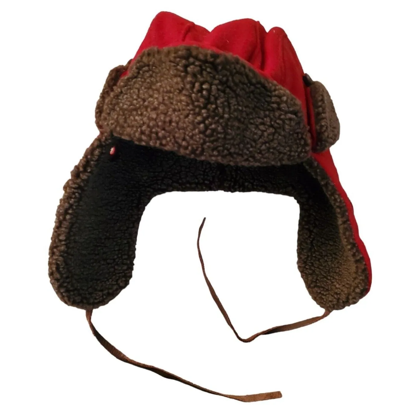 Gap Red Plaid Trapper Hat S/M UNISEX Men Women Leather Tie VTG 2007 Y2K 2K EUC - Image 8