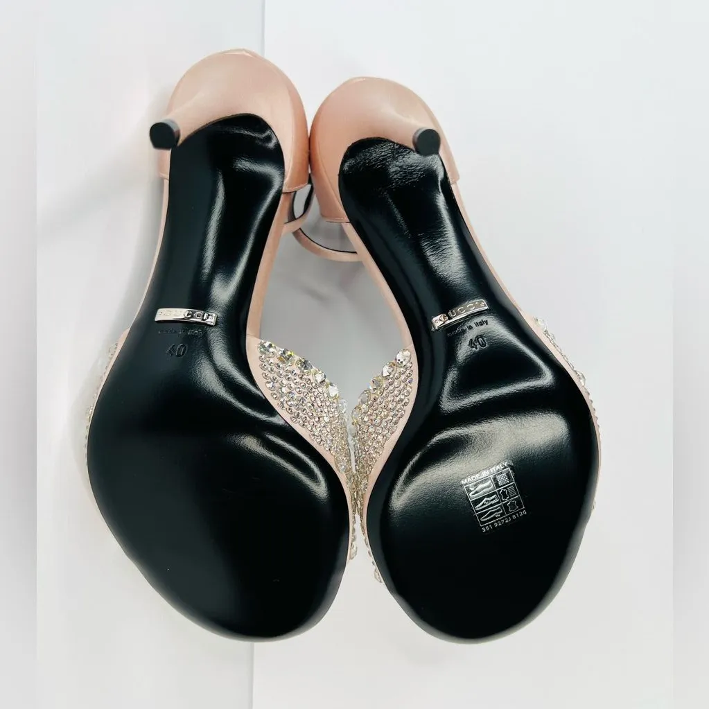 Gucci Crystal Embellished Skin Rose Satin Heel Ankle Strap Bridal Sandals EU 40 - Image 7