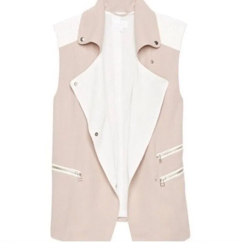 Aritzia Wilfred Timbre Tan Cream Sleeveless Snap Moto Vest Coat Jacket Size XS - Image 4