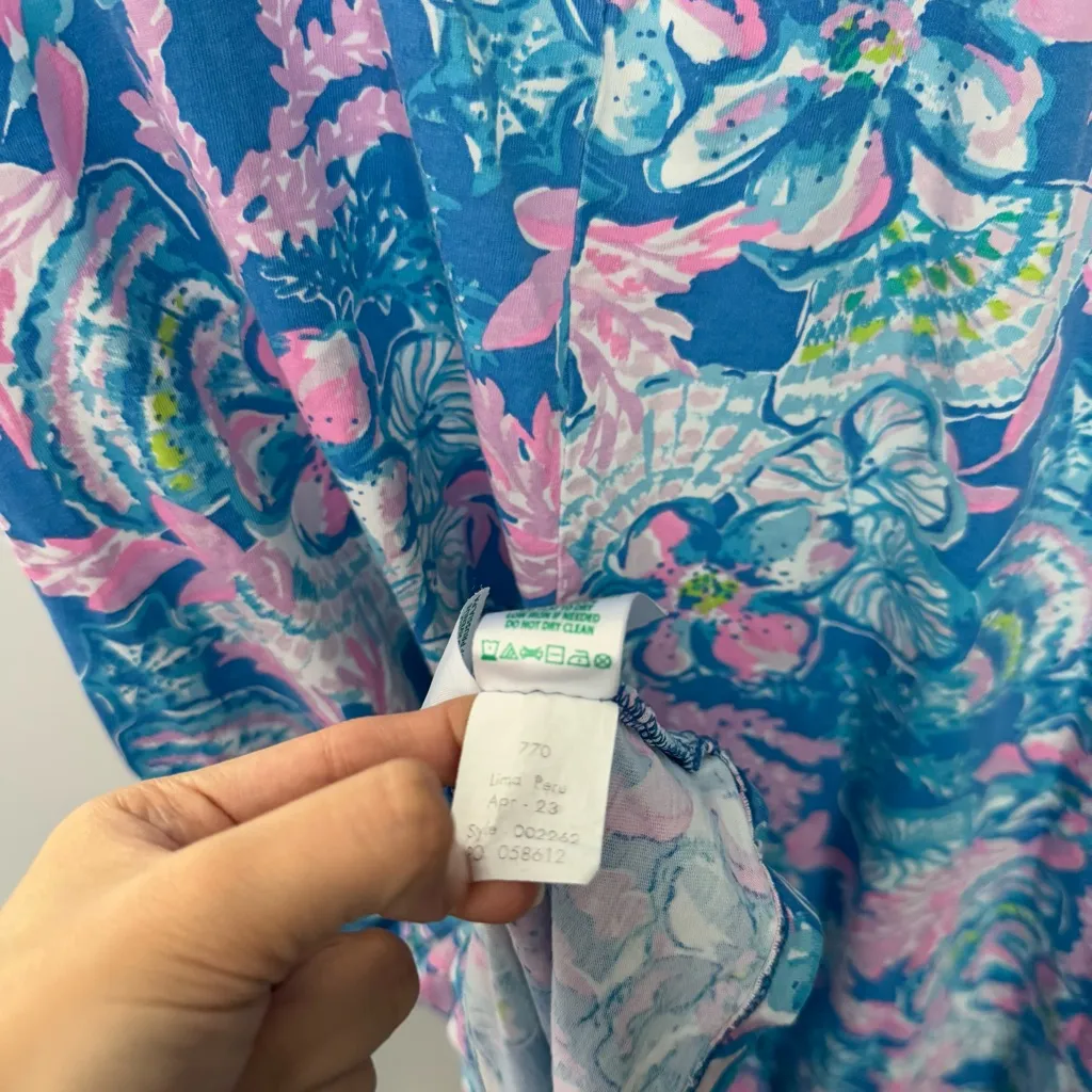 Lilly Pulitzer XL Kristen Mini Tank Dress Blue Seaside Hibiscus Resort Pima - Image 8