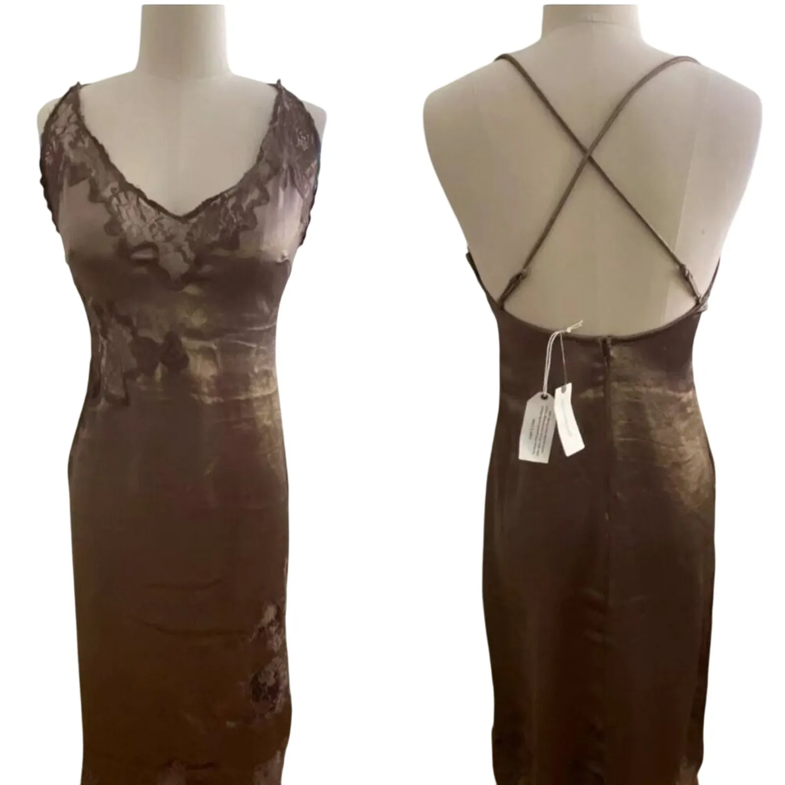 BY ANTHROPOLOGIE Plum Satin Lace Midi Pajama Dress, Size XL, New with Tag SOO - Image 9