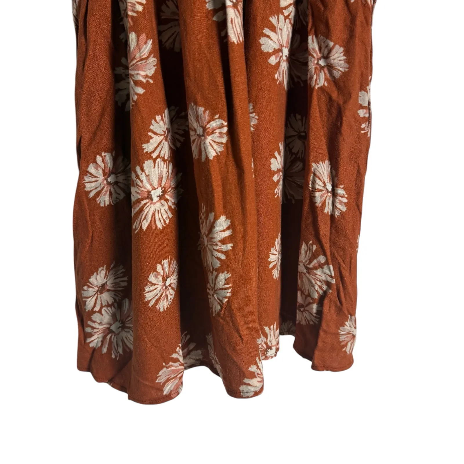 Madewell Linen Sophia Torch Rust Floral Print Smocked Puff Sleeve Short Dress M - Image 7