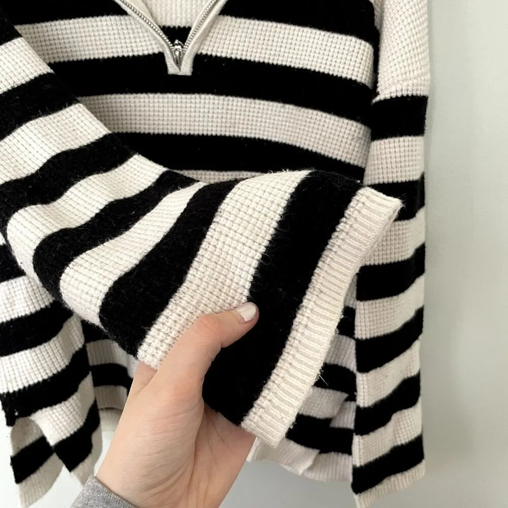 Devotion by Cyrus white cream black striped half zip knit sweater women size XS - Image 4