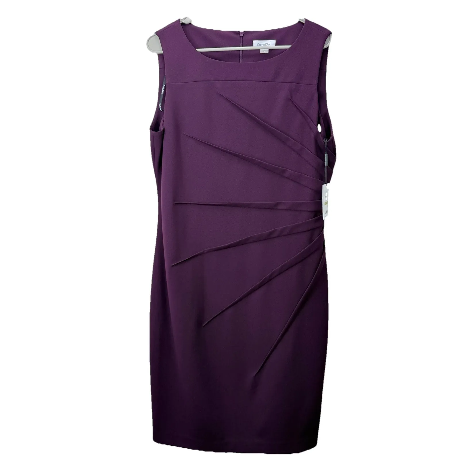 Calvin Klein Purple Sunburst Seam Stretch Crepe Sleeveless Sheath Dress‎ Size 14 - Image 6