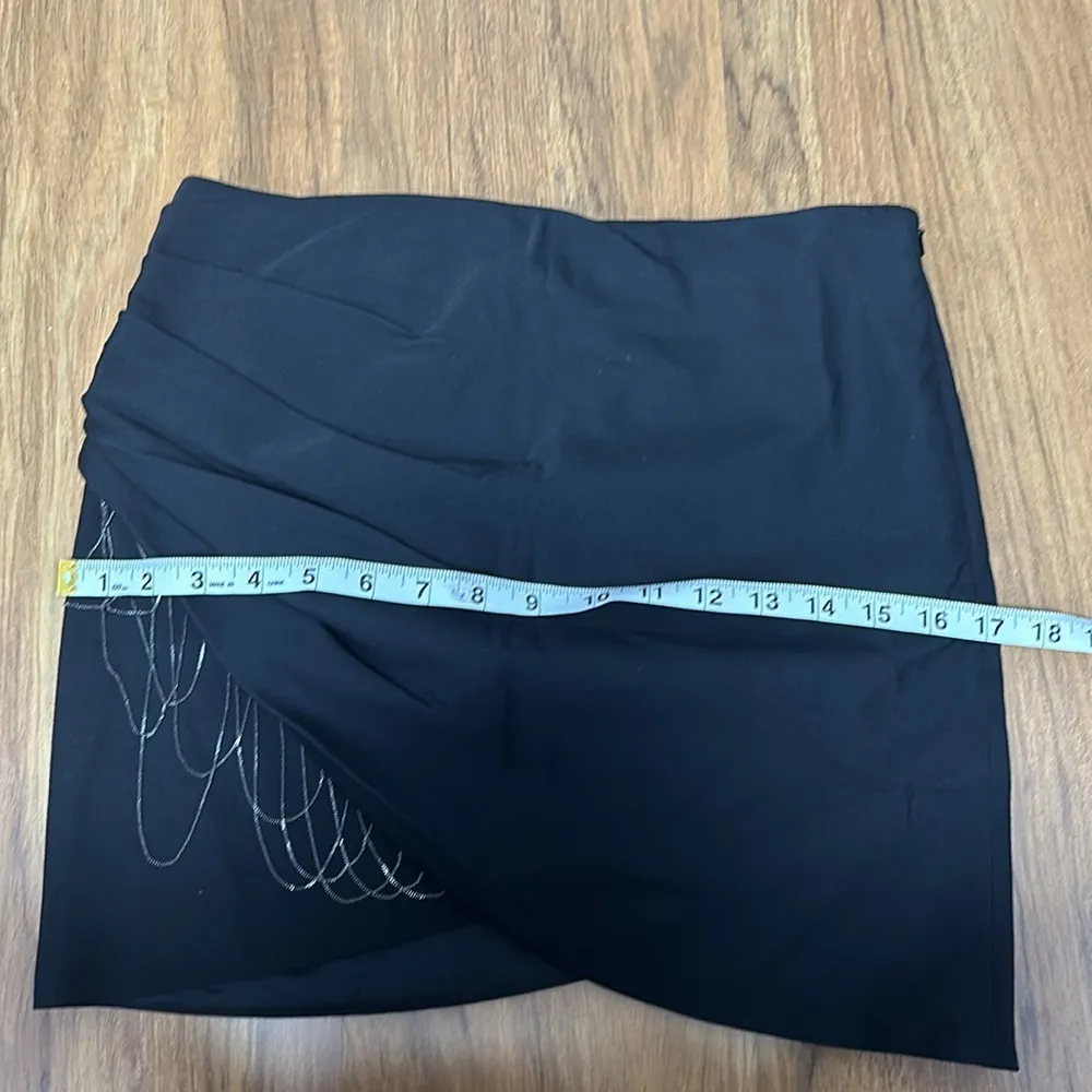 Black Side Ruched Mini Skirt with Chain Details. Sz 2 - Image 7