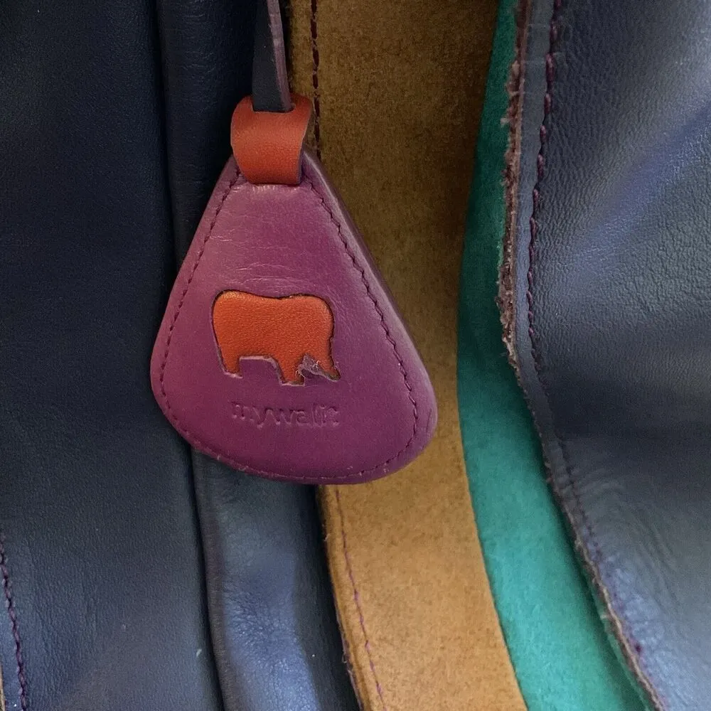 MYWALIT Crossbody Drawstring Stripe Purple Orange Green Leather Suede Purse Bag - Image 8