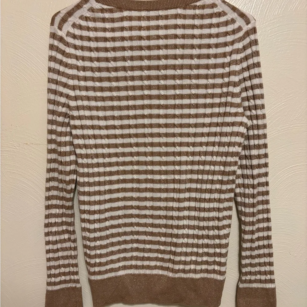 Talbots Pullover Sweater Gold Metallic Sparkle Shimmer Striped Knit Top Size PM - Image 8