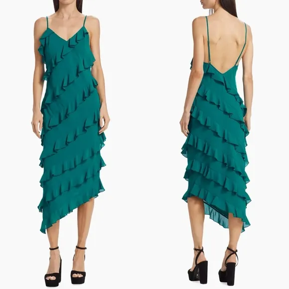 Amanda Uprichard Belladonna Asymmetric Frill Midi-Dress S NEW - Image 2