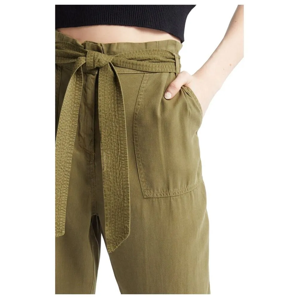 New Treasure And Bond Pants Womens Size 6 Paper Bag Waist Cuffed Olive Green - Image 11