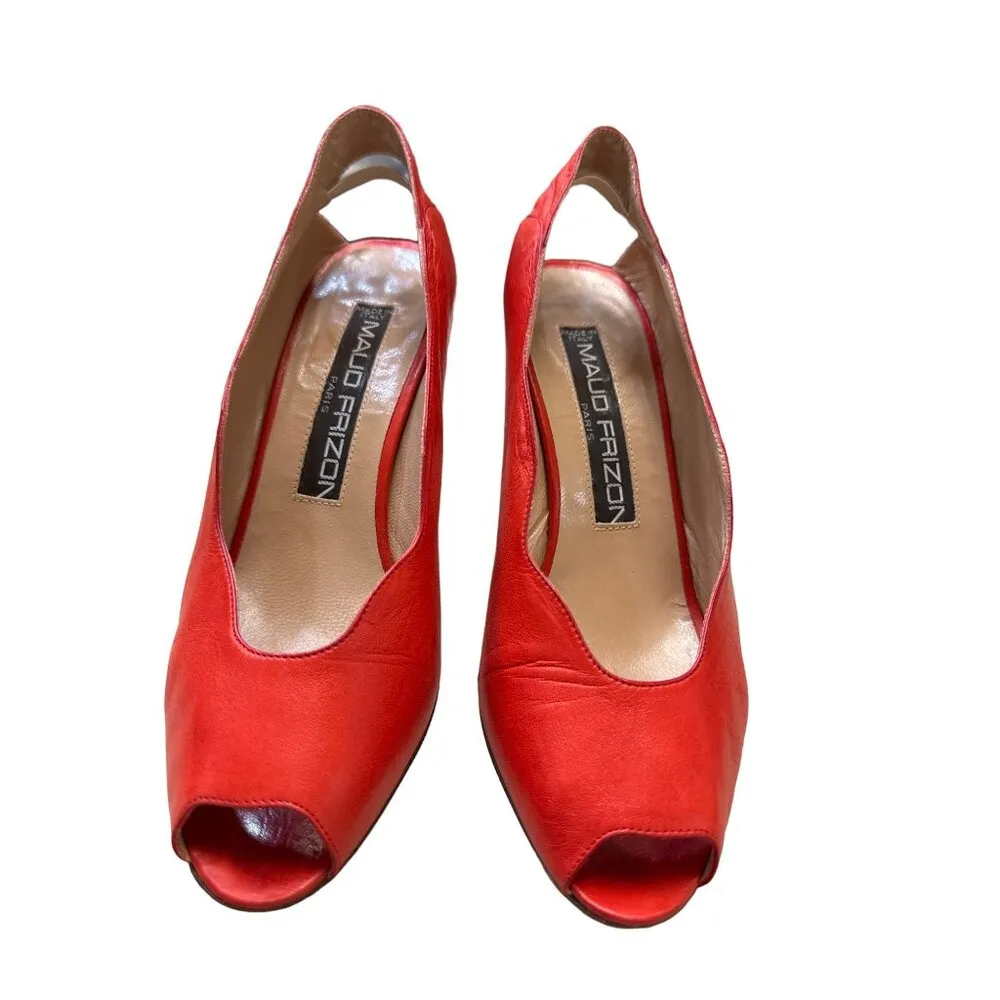 Maud Frizon Paris women’s red leather heels shoes from Italy size 6.5 SKU 3810 - Image 2