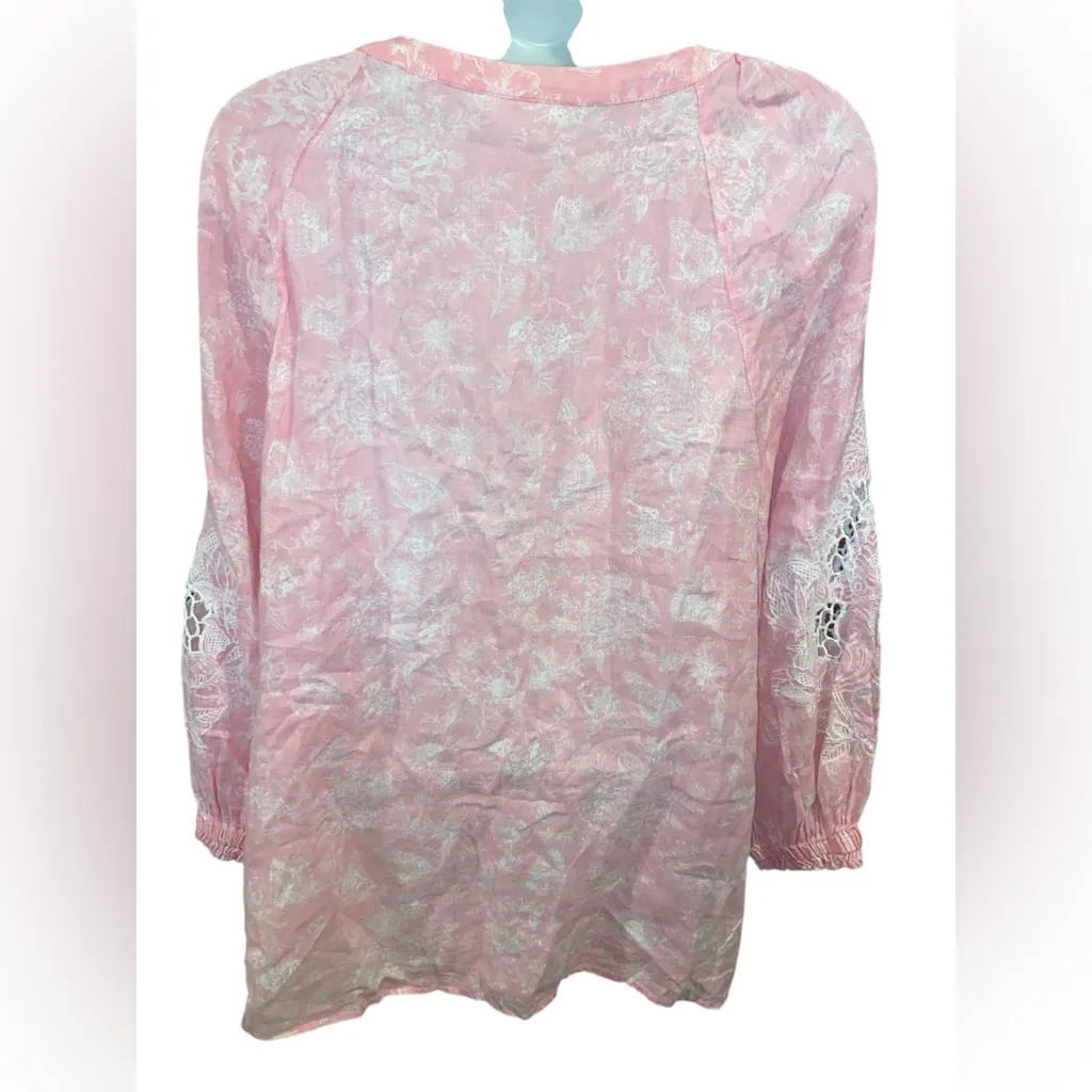 Charter Club Linen Luxury  Pink Toile-Print Top Size Meduim - Image 3