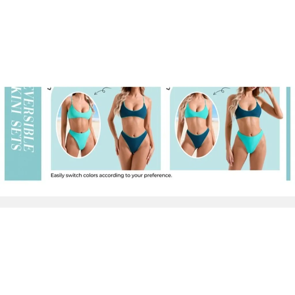 Women MEDIUM High Waist Cherry Thong Bikini Reversible String 2 Piece Swimsuit Red - Image 8