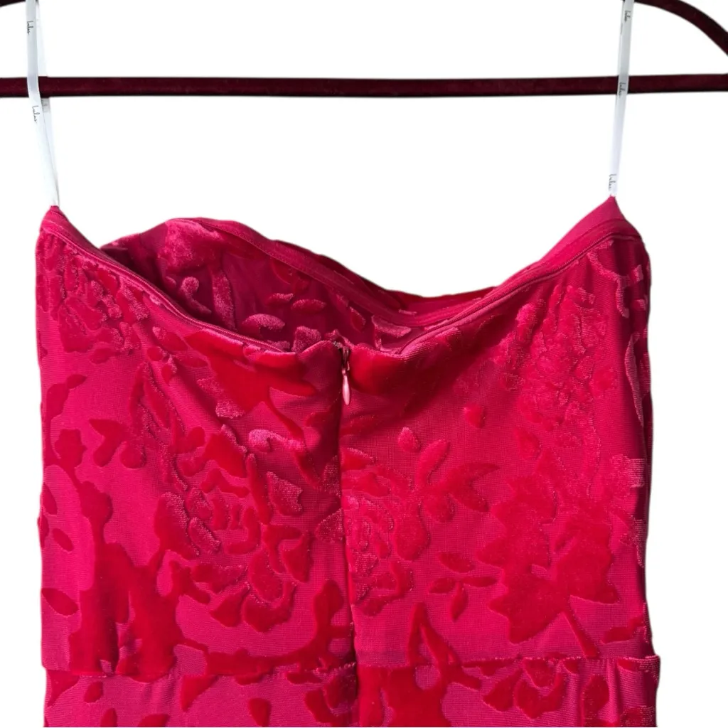 NWT Lulu’s Fabulous Darling Fuchsia Burnout Velvet Strapless Dress Size Small - Image 13