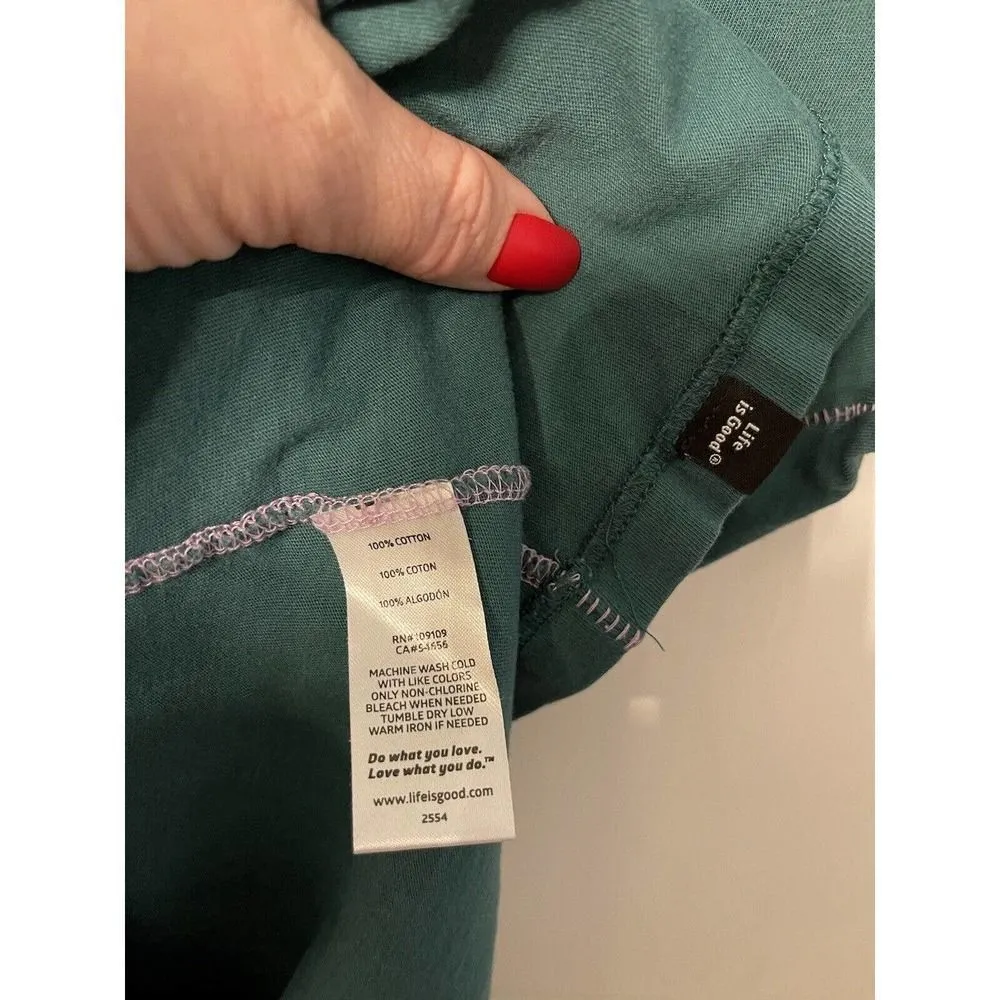 Women's Life Is Good Shirt Green Optimistic By Nature V-Neck Short Sleeve Small - Image 3