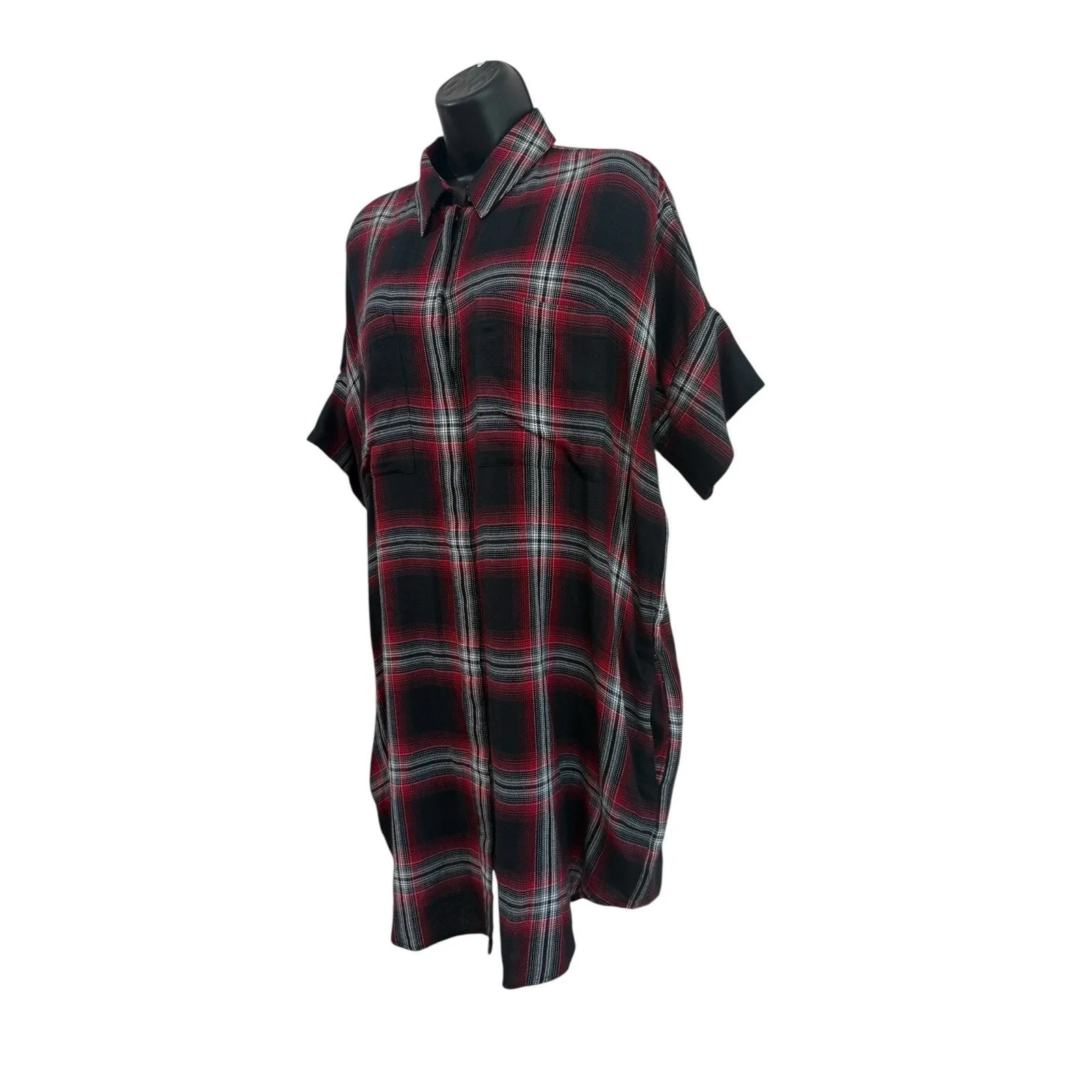 Madewell Womens Courier Shirt Dress L Grunge Rollins Plaid Black Red 90s NWT - Image 9