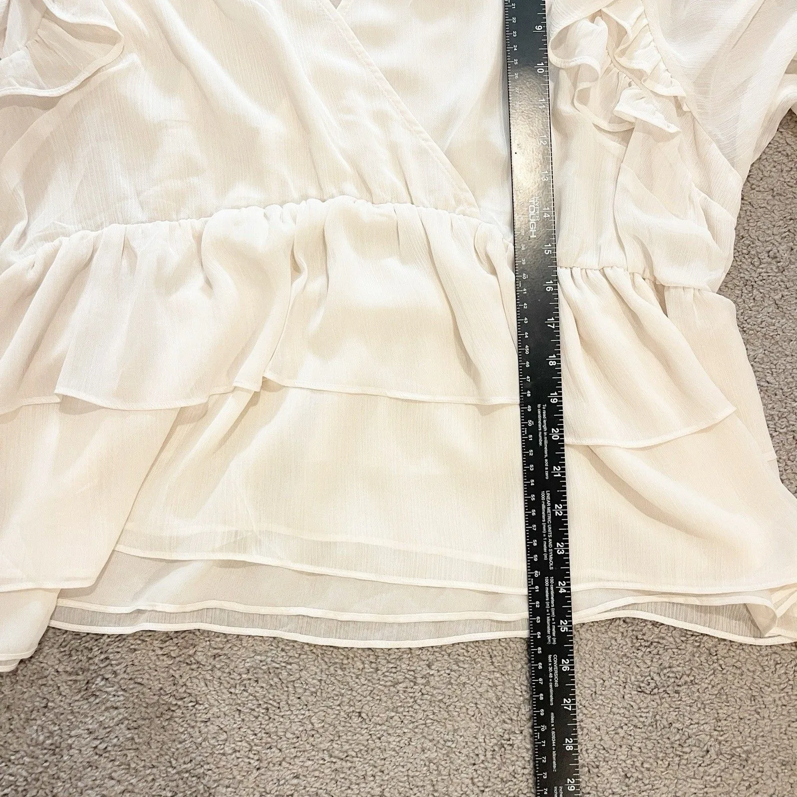 Torrid Chiffon Ruffled V Neck Wrap Surplice Crop Top Ivory XXXL Holiday Fairy - Image 10