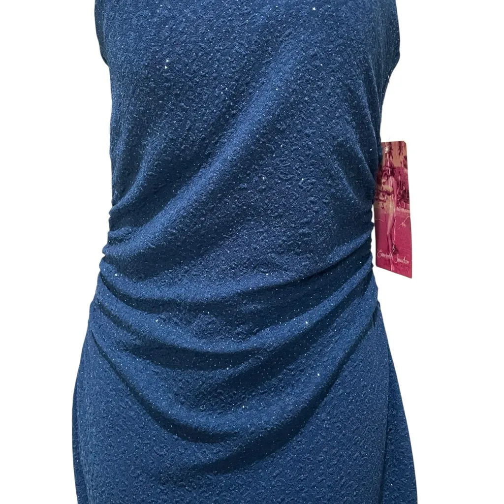 Emerald Sundae One-Shoulder Mini Dress Navy Blue Shimmer Women’s Size Large - Image 3