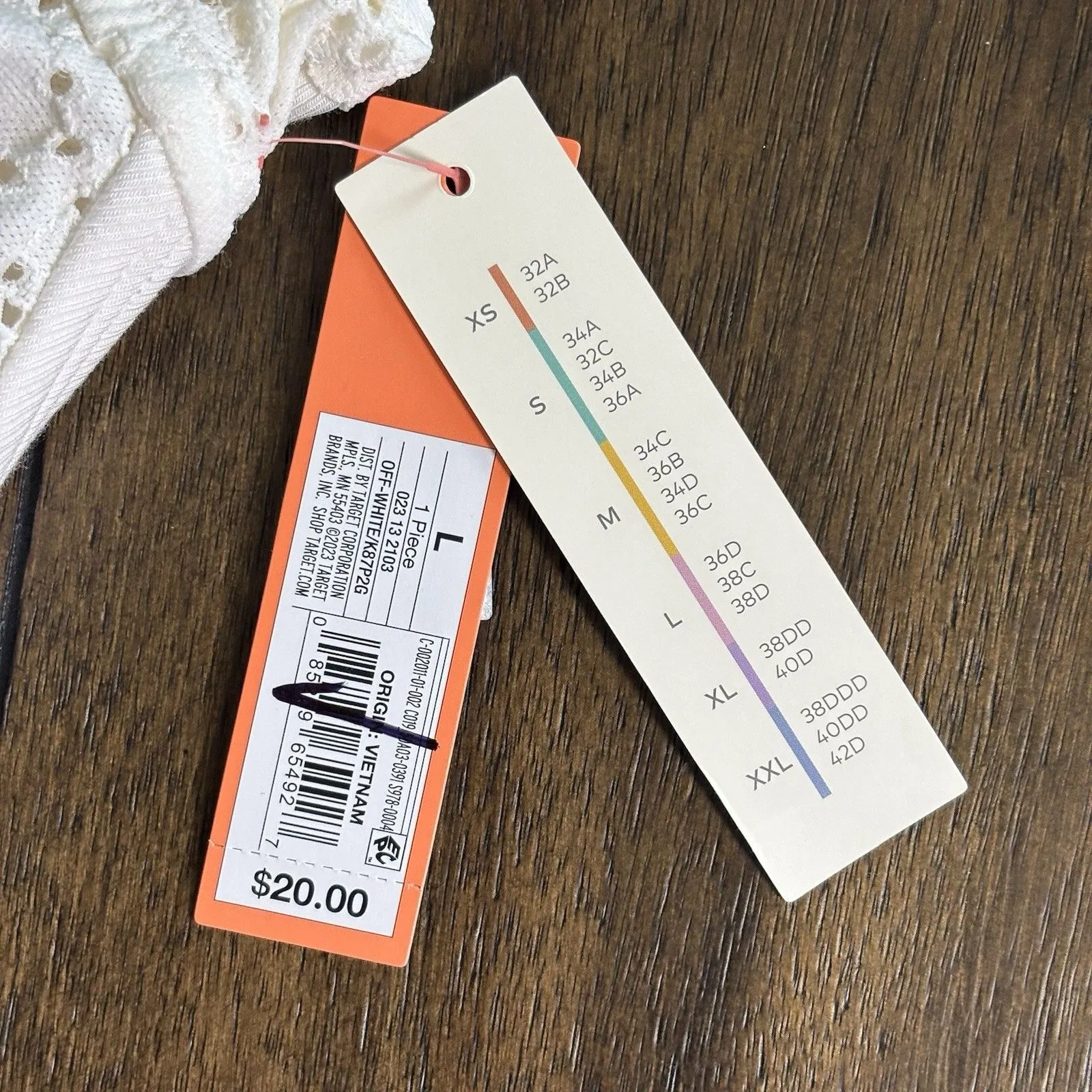 Colsie Women's Ribbed Eyelet Lace Trim Bodysuit Off White Size L - Image 7