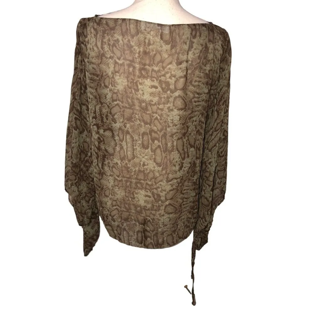 Michael Kors Caftan Top Tunic Size S/M Reptile Sheer Green Swim Cover Brown Ties - Image 8