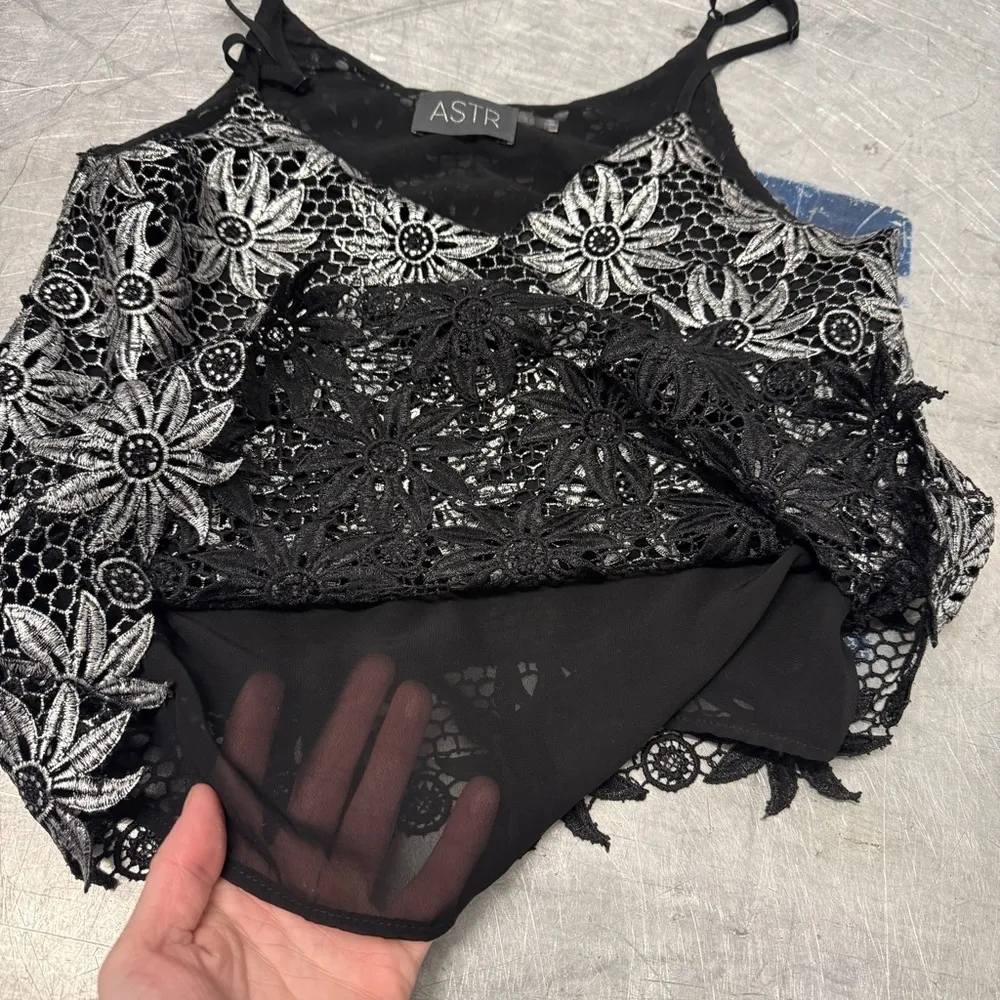 Women’s Black and Silver Embroidered Lace Tank Top Size XS - Image 4