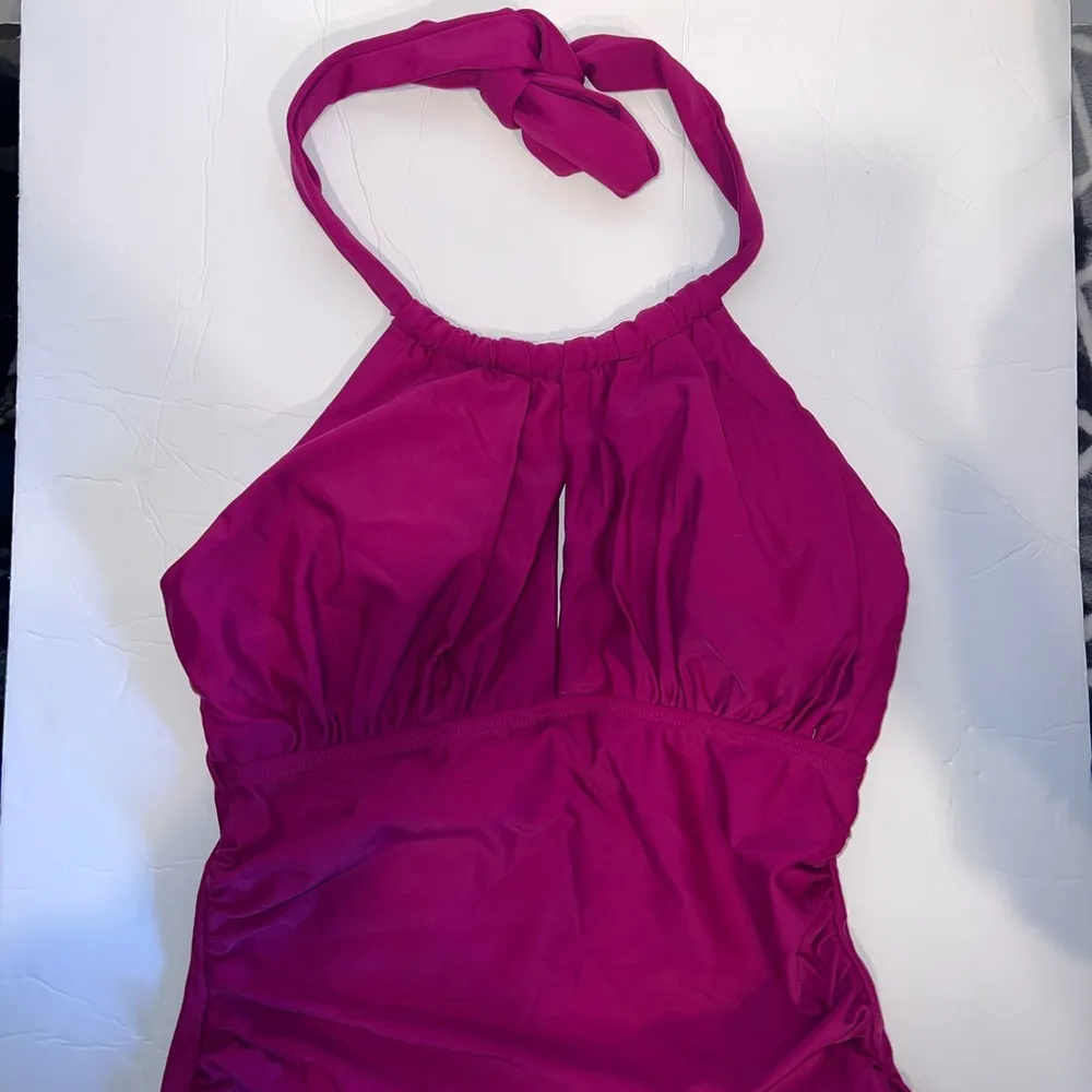 B2Prity Swimsuit Womens Medium Pink High Neck One Piece Halter Ruched - Image 3