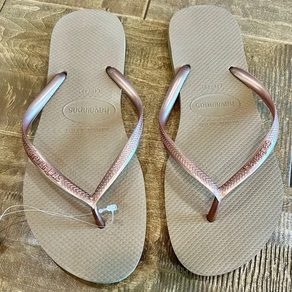 Havaianas Women’s Metallic Slim Summer Bliss Flip Flops Rose Gold Size 11 / 12 - Image 2
