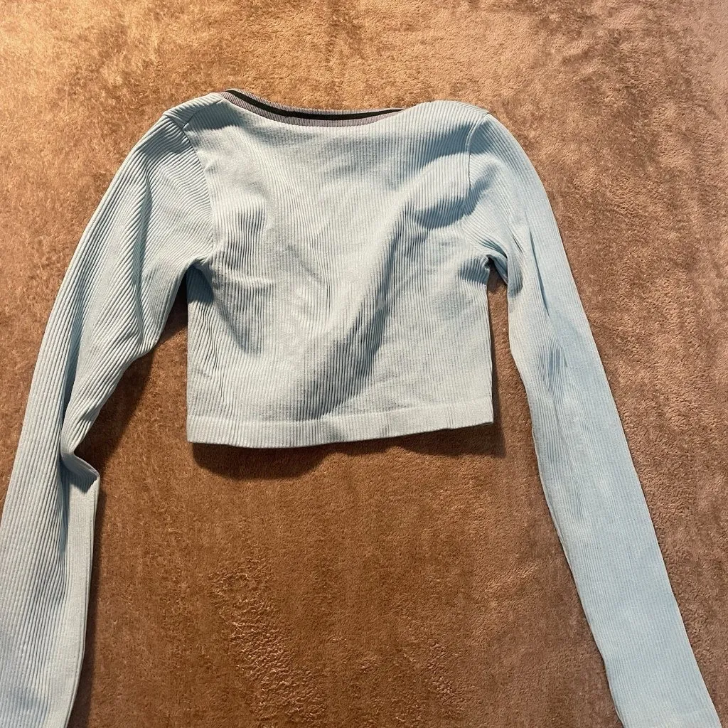 Urban Outfitters Out From Under Shirt Womens XS Crop Top Blue Ribbed Long Slv - Image 3