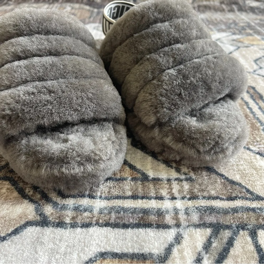 Ugg Fluff Yeah Slide On Gray Slippers Platform Fuzzy - Image 7